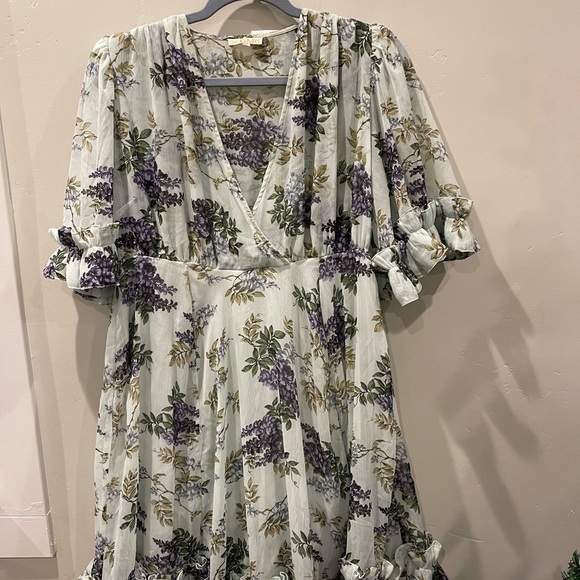 Bytimo Women's Multicolor Floral Ruffle Trim Belt Mini Wrap Dress SZ M New no🏷️ - Picture 3 of 7